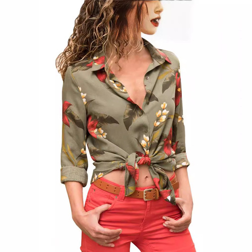 Fashionable slim striped printed shirt for women