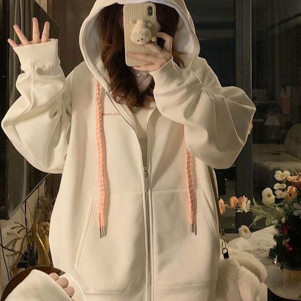 Whoever Wears It Will Love It! !【Cat Ears】Autumn and Winter American Sweet Cool Casual Cardigan Hooded Sweatshirt Women's Velvet Jacket