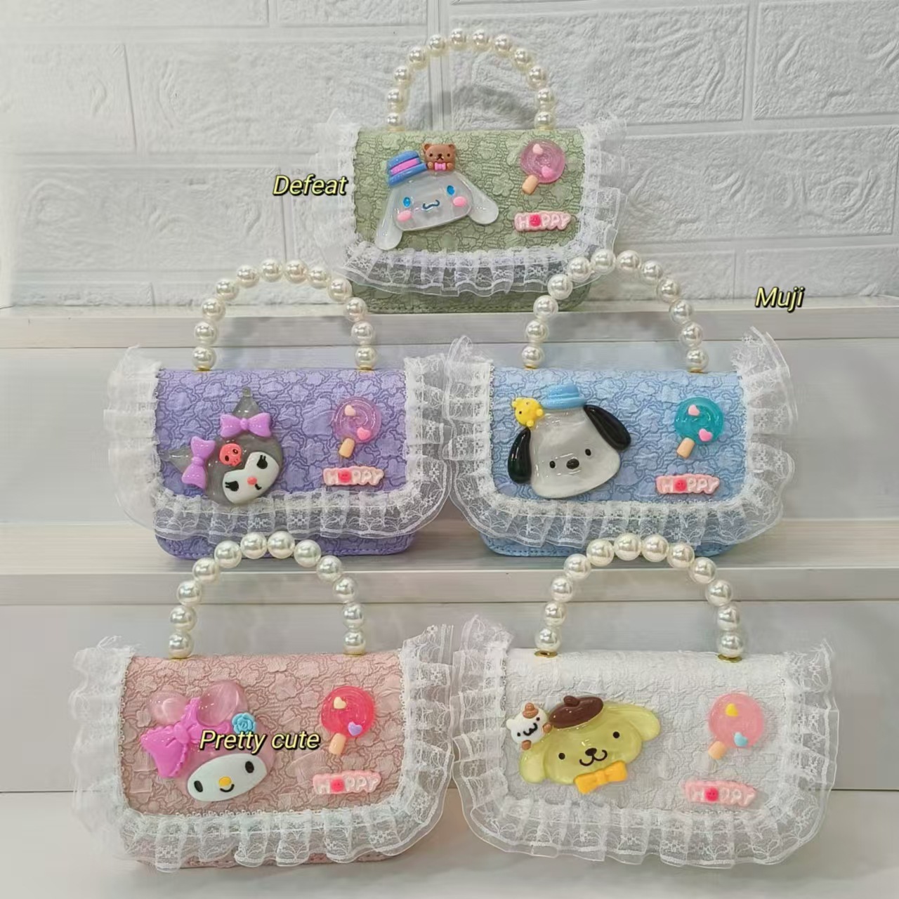 Perla bolso portátil para niños, bolso de hombro, bolso de cambio, bolso de princesa, bolso de dibujos animados, bolso de cadena, bolso cuadrado