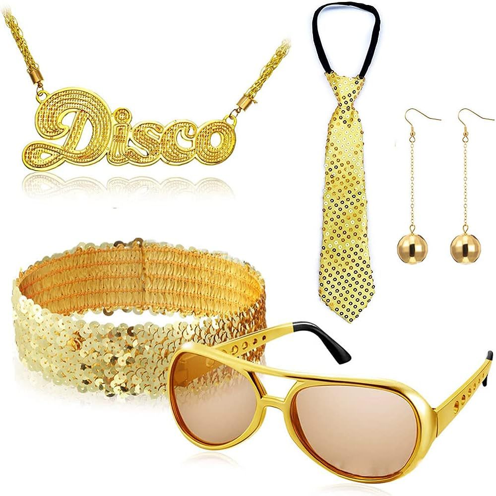 Accesorios para pelucas de fiesta de carnaval, collar de Elvis estilo disco de los 70, accesorios de fiesta de los 90, peluca de fiesta