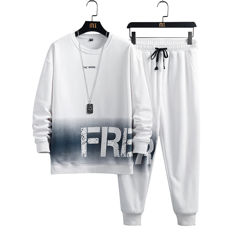 Conjunto deportivo para hombre, primavera 2024, nuevo estilo moderno juvenil, sudadera con cuello redondo y letras en degradado, conjunto informal para hombre, transfronterizo