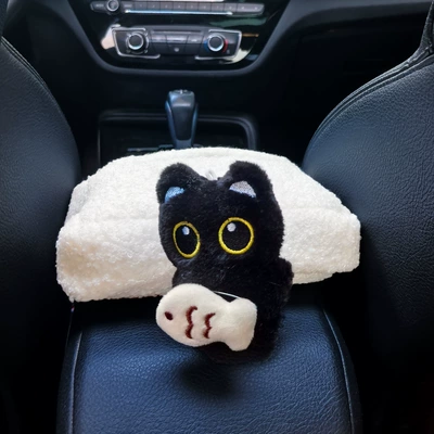 Cover Hanging Bag Seat Back Hanging | Car tissue box/set - little-fish-and-little-black-cat-armrest-box-white-tissue-cover