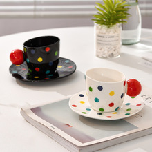 波点咖啡杯碟套装高颜值高档精致陶瓷杯欧式简约马克杯下午茶家用
