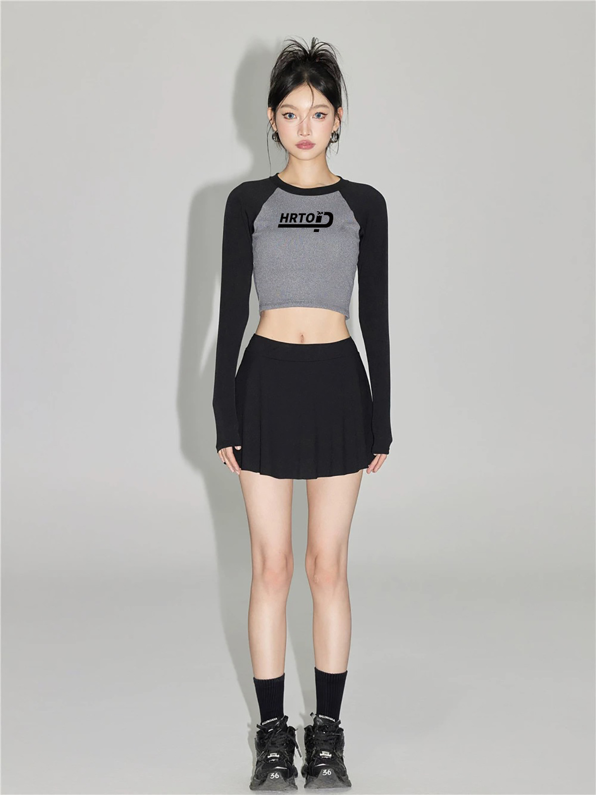 HURUN japonés de tres piezas conjunto de baño dividido mujer conservadora delgada falda de abdomen de manga larga bañador de aguas termales