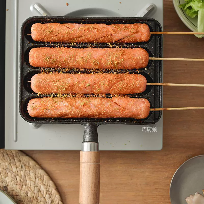Чугунная бытовая сковорода для колбасы, форма для колбасы, сковорода для гриля, жареная рыба, тофу, шарики осьминога на гриле, машина для гриля для колбасы, бытовая маленькая