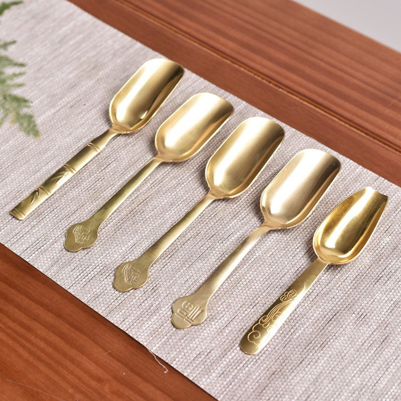 순수 황동 다도 6 신사 차 스푼 차 주걱 구리 티스푼 쿵푸 차 세트 액세서리 제조 업체 도매