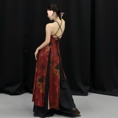 古典舞宽松女舞蹈服复古演出服绑带红色开衫飘逸纱衣古风爵士旗袍