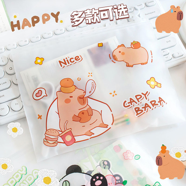 Cute capacious cartoon matte storage bag with zipper for folders