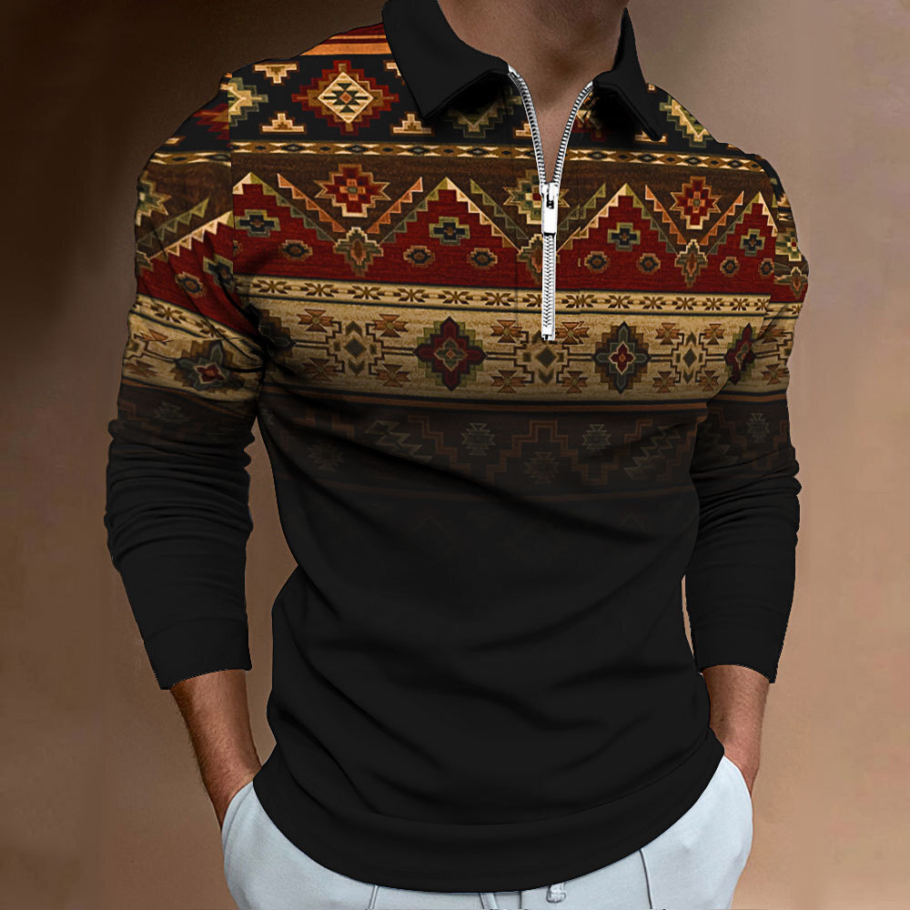 Sentido del diseño de verano nuevo estilo suelto casual salvaje moda nacional de manga larga cremallera POLO camisa MB14