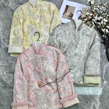 人丝提花重工绣花拼貂毛棉服立领雅致翻袖处拼缀水貂毛外套不退换