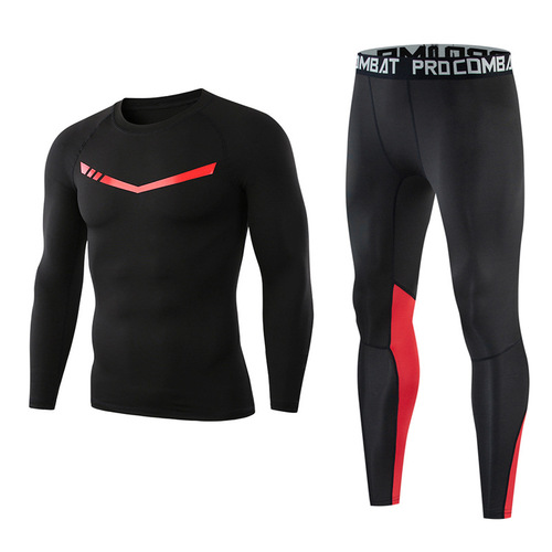 Sports fitness suit men's PRO breathable quick-drying clothing running exercise clothing European and American large size printed tights