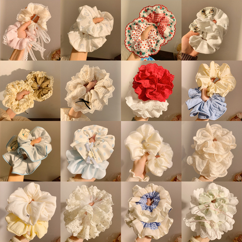 Primavera y verano, fresco, enrejado floral, diadema de intestino grueso, sentido avanzado femenino, bola dulce, cuerda para el cabello, tocado grande