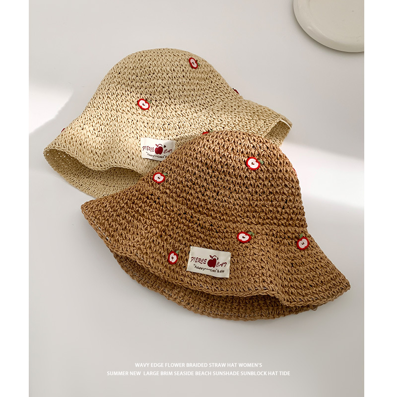 Pequeña manzana tejida sombrero de pescador de paja sombrero de verano vacaciones de playa sombrero de paja sombrero de sombrero de protección solar