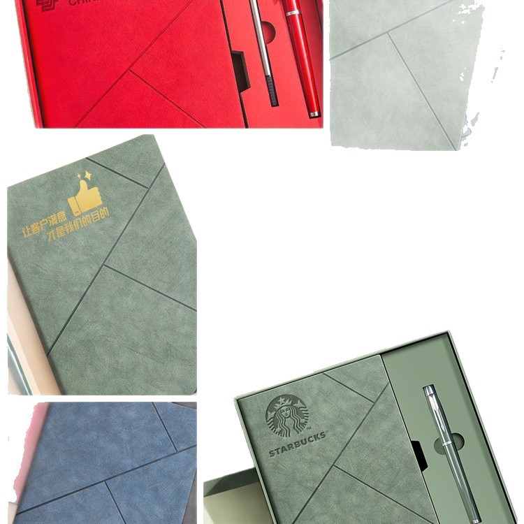 Cuaderno de negocios personalizado conjunto de caja de regalo a5 libro de cuero suave de alto valor de la cara cuaderno acompañante regalos al por mayor