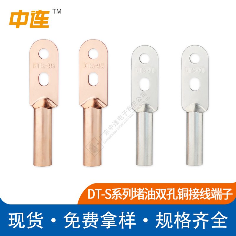 双孔紫铜DT铜鼻子堵油100-1000A 16-400mm电线电缆转接头接线端子
