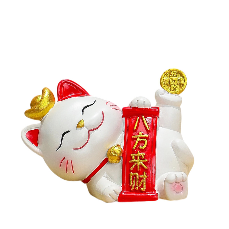 平安喜乐国潮招财猫卡通小猫咪桌面摆件办公室工位装饰品创意礼品|undefined