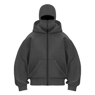Cross-Border Amazon Fleece-Lined Double-Hooded Printed American-Style Sweatshirt Hoodie Autumn and Winter Zipper Jacket for Men and Women
