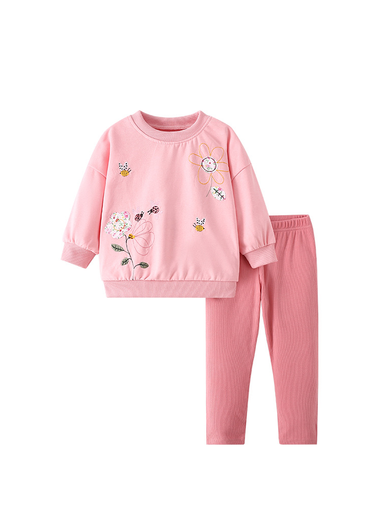 Malwee set de niñas otoño y invierno nuevo estilo europeo y americano de niños pequeños y medianos cuello redondo mangas largas pantalones de cintura elástica para niños dos piezas set