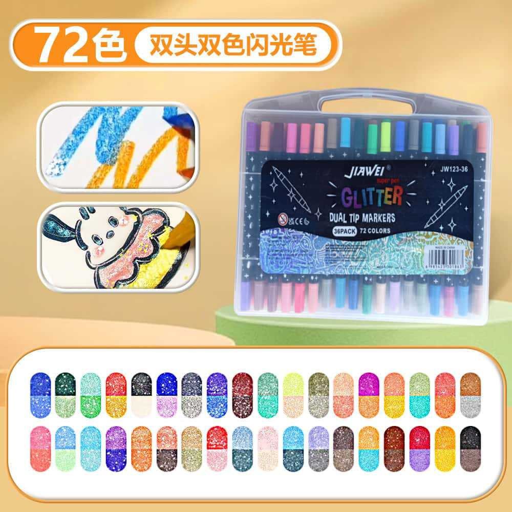 Transfronterizo flash resaltador doble cabeza conjunto de alto valor visual de los estudiantes de arte pincel de pintura marca clave pincel de polvo flash