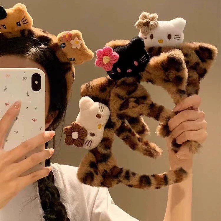 Hello Kitty, мультяшный плюшевый ободок для лица, аксессуар для волос, новая коллекция