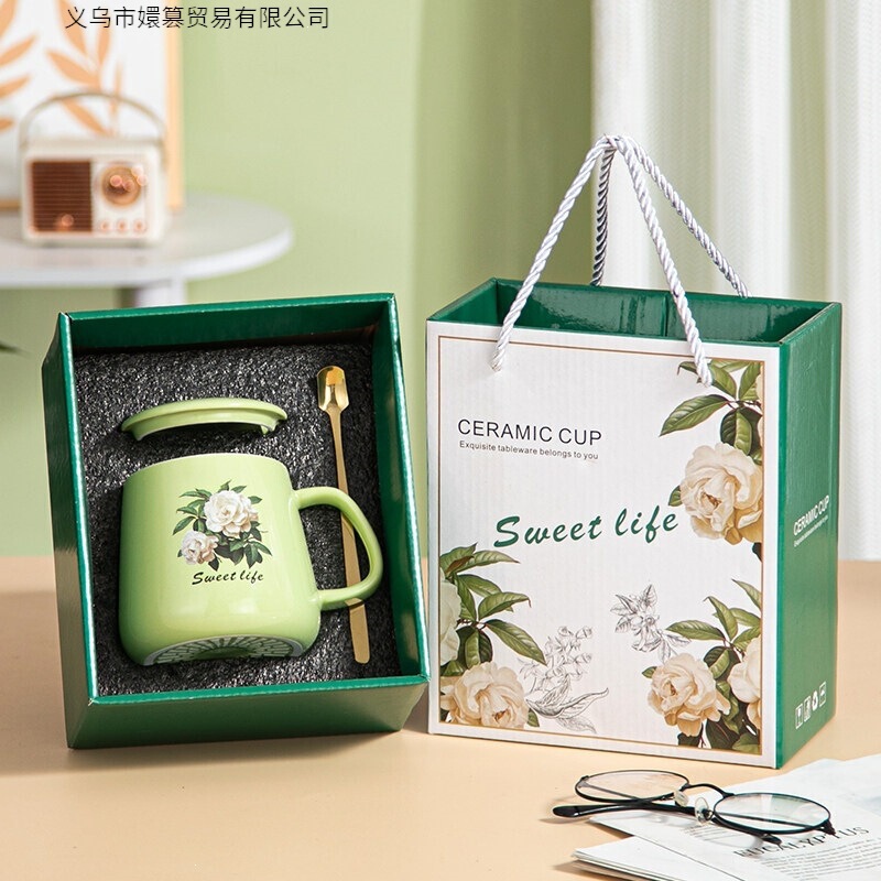 Souvenir mug, warm cup gift set, ceramic water cup, custom cup set with spoon Souvenir mug, warm cup gift set, ceramic water cup, custom cup set with spoon