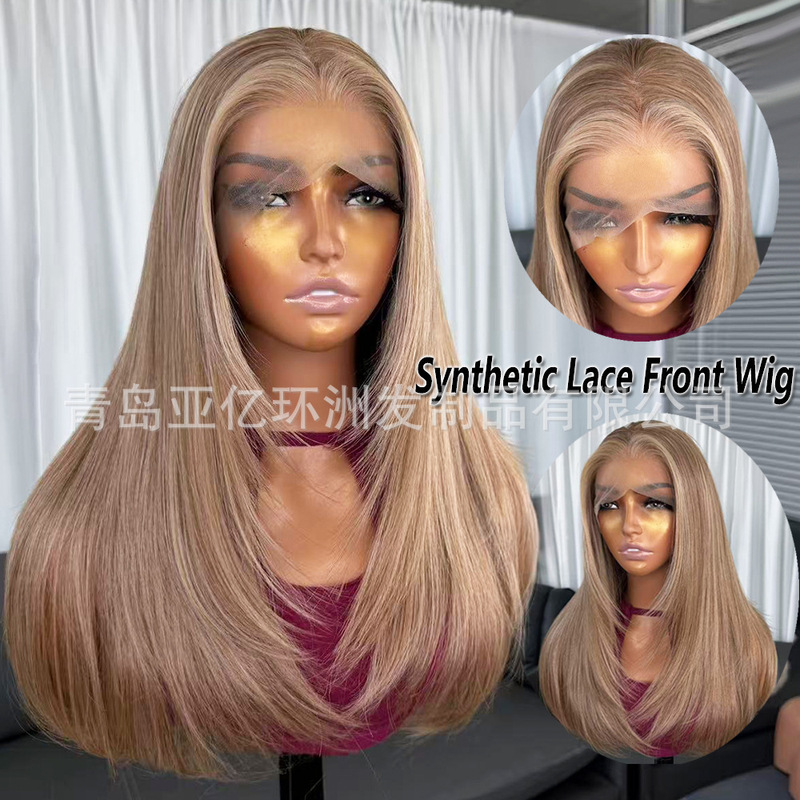 Wig for Women with Fluffy Hair on Top of the Head, Medium-Parted Bangs, High Skull Top, Light and Natural Lace Headgear