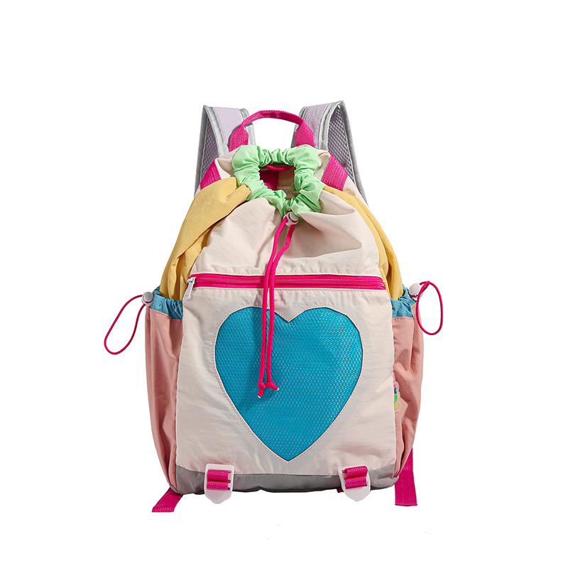 Mochila de mujer de color de contraste de moda coreana, linda mochila escolar con cordón de estilo occidental, mochila de viaje de montaña de gran capacidad