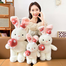 抱蘑菇兔子公仔可爱小兔子毛绒玩具玩偶小白兔布娃娃生日礼物批发
