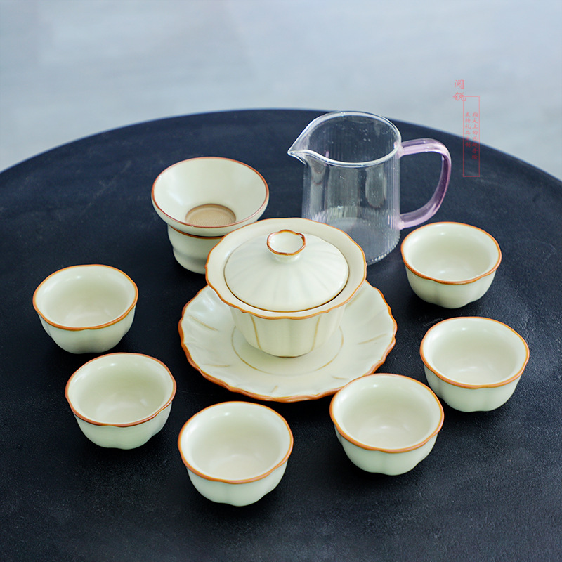 예루이 케양루 차기 세트, 대형 세라믹 차잔 세트, 차기구, 개화형 대형 차그릇, 차컵, 푸얼컵