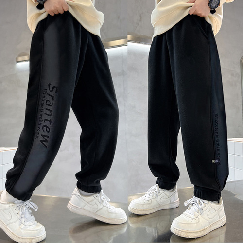 Autumn and Winter Sports Pants for Boys—Fleece-Lined, Thickened Trousers for Older Kids—Students' Drawstring-Ankle Sweatpants: Warm, Comfortable, Stylish, and All-Match