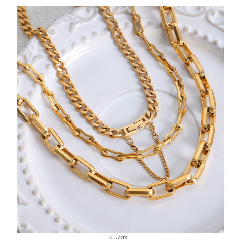 11g Weight 0.03µm-0.05µm Gold Plating Thickness PVD Coated Gold Plating Process 18K Real Gold Plated, Real Gold Plated Plating Material Bracelets, Necklace Classification Necklace + Jewelry Quantity Daily, Street Occasion 304 Stainless Steel Material Solid Color Pattern Unisex Gender Hip-Hop, Simple Style Style Waterproof Non Tarnish, Plating Craft PVD Coated Real Gold Plated 18K Gold Solid Color Titanium Steel Hip-Hop Simple Style Waterproof Non Tarnish Bracelets Necklace 无