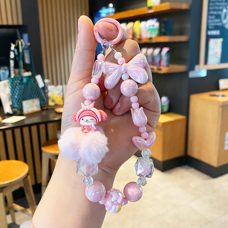 Cuentas Kulomi cadena de teléfono móvil llavero lindo bolso de niña colgante de bolso de corazón muñeca de dibujos animados colgante de llave de coche