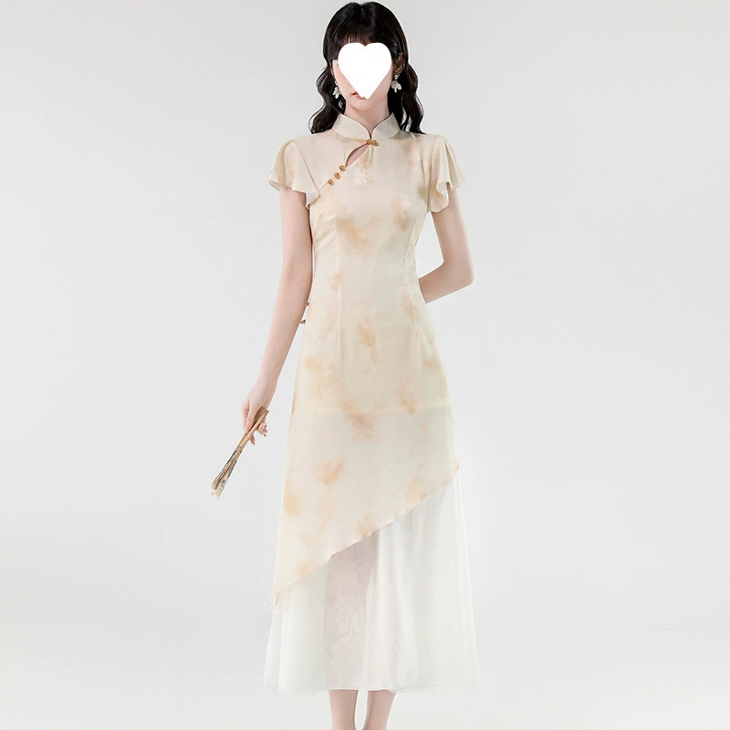 Новое улучшенное платье Cheongsam в китайском стиле, элегантное и элегантное, повседневное, обтягивающее, утягивающее, жаккардовое платье в молодом стиле.