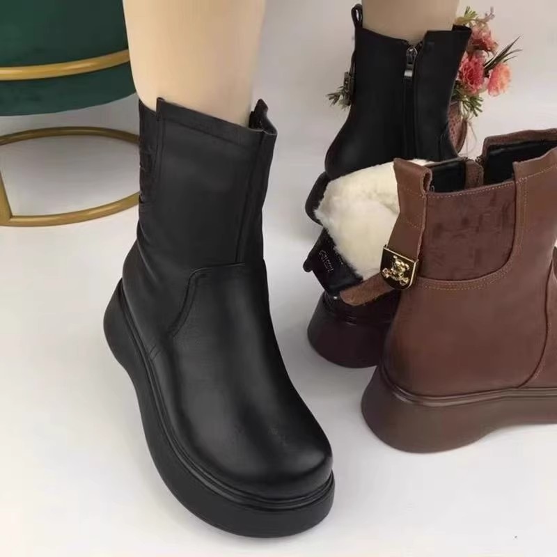 外贸保暖雪地靴女皮毛一体厚底中筒棉靴冬季加绒加厚妈妈大棉鞋子