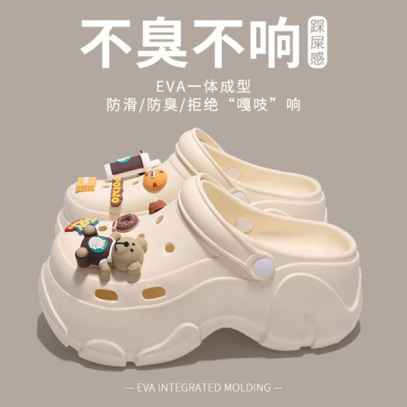2025 New Eva Clogs for Women, Summer Outdoor Wear, Non-Slip, Odor-Resistant, Fashionable, Height-Increasing, Closed-Toe Beach Sandals