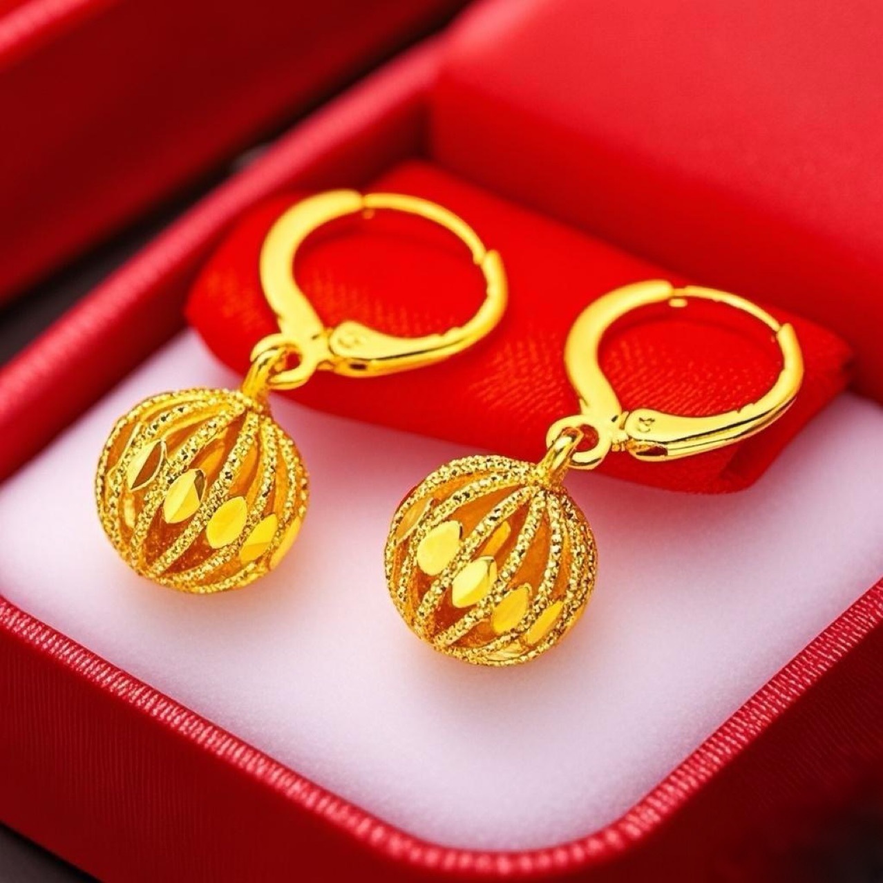 Vietnamese Sand Gold Electroplated Real Gold Exquisite Simple Hollow Lantern Women's Earrings Live E-Commerce Factory Supply Wholesale