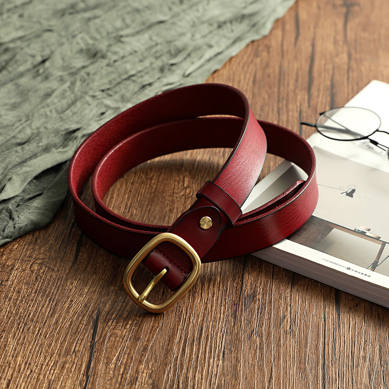 Zhuanshan Women's Leather Belt 3.0cm Width Rectangular Copper Buckle Casual Pure Cowhide Handmade Vintage Waist Belt 61005