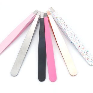 Wholesale Beauty Eyelash Aids Stainless Steel Multicolor Eyebrow Clip Multifunctional Slant Flat Tweezers