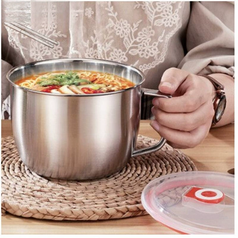 ✅ Чаша для лапши быстрого приготовления из нержавеющей стали с крышкой, суповая миска, студенческий ланч-бокс, миска для риса в столовой, чашка для лапши быстрого приготовления быстрого питания с палочками для еды и ложкой