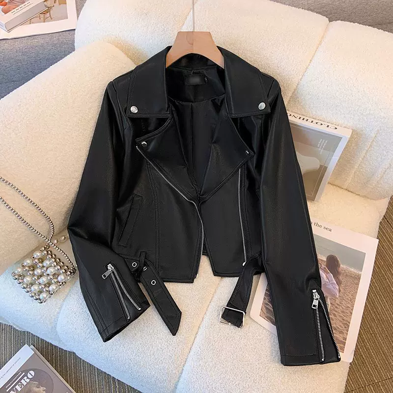黑色短款皮衣外套女春秋2026新款港风爆款设计感美式复古pu皮夹克