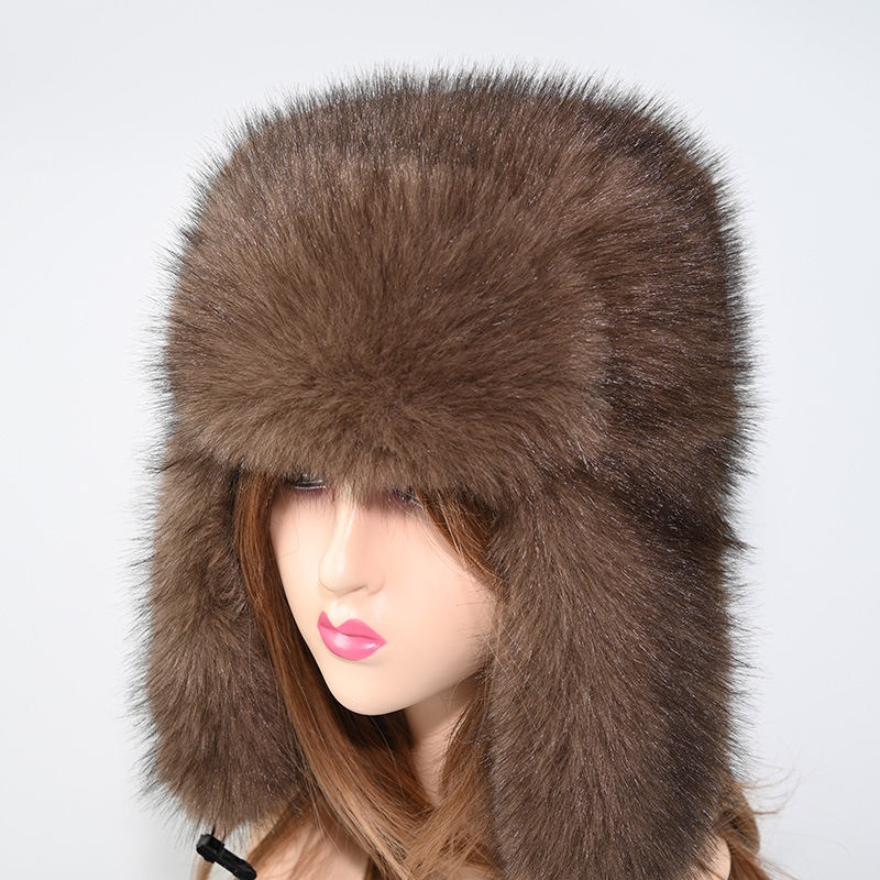 Sombrero Lei Feng de piel sintética, sombrero grande para mujer, nuevo sombrero Lei Feng de piel sintética de invierno, protección auditiva cálida al aire libre para adultos