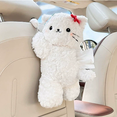 Car tissue box/set, box cover - ly-hanging-bowknot-white-cat