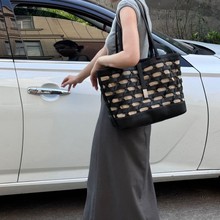 裘真植鞣牛皮编织托特包女大容量2025新款镂空设计单肩手提通勤包