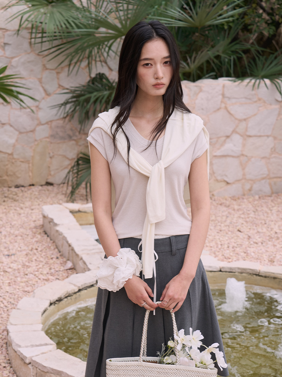 Dai Jia Wen Summer Silk Wool Short-Sleeve T-Shirt for Women, Tencel Modal, Flattering for Round Faces, Slim Fit, Drop Shoulder Top