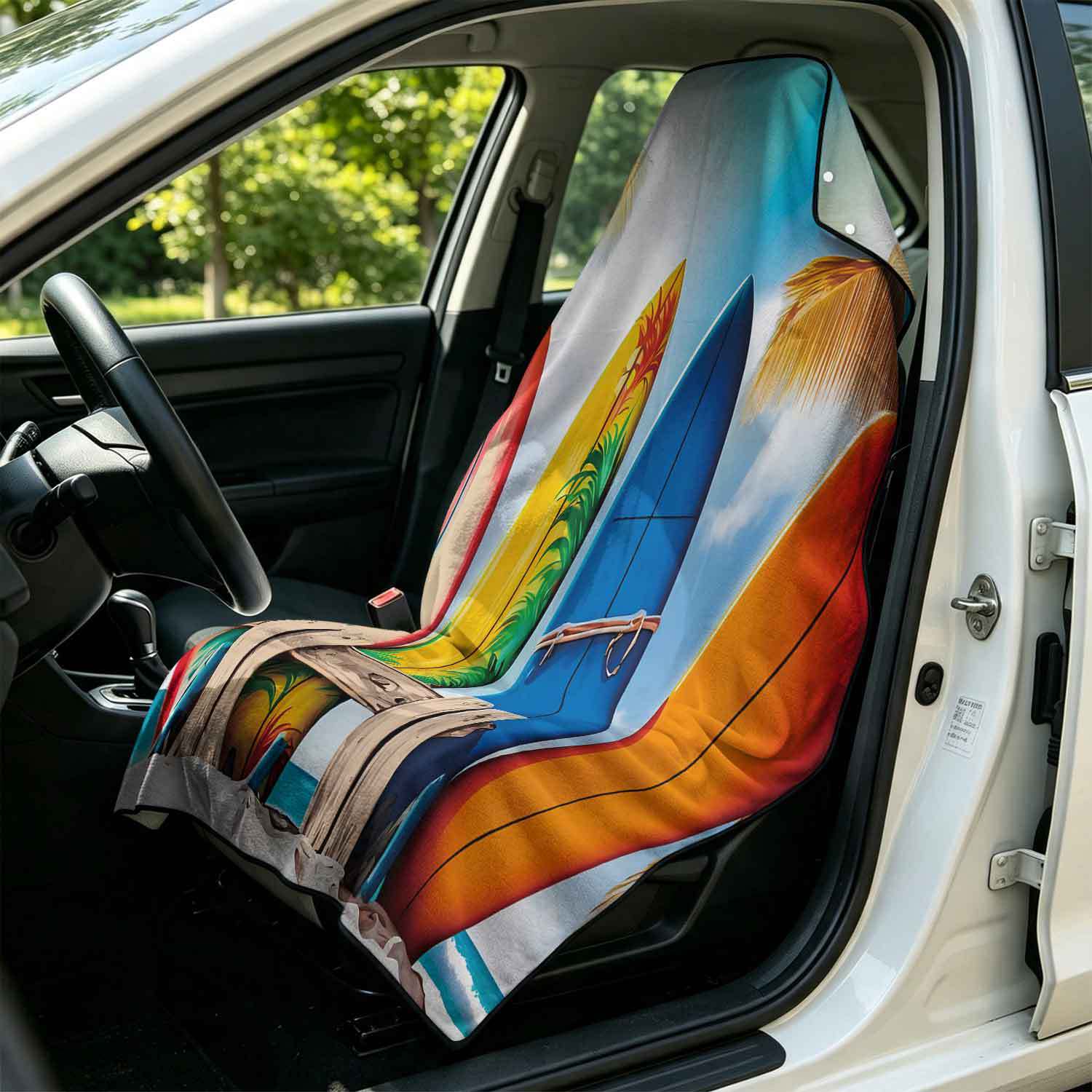 Printed bath towel and car seat cover 2-in-1, ultra-fine fiber outdoor beach and car dual-use universal seat cushion