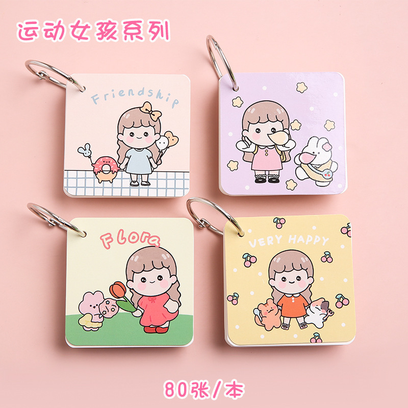 Anillo de hierro pequeño cuaderno pequeño tamaño portátil libro de bolsillo en blanco tarjeta de memoria cuaderno de dibujos animados lindo para estudiantes