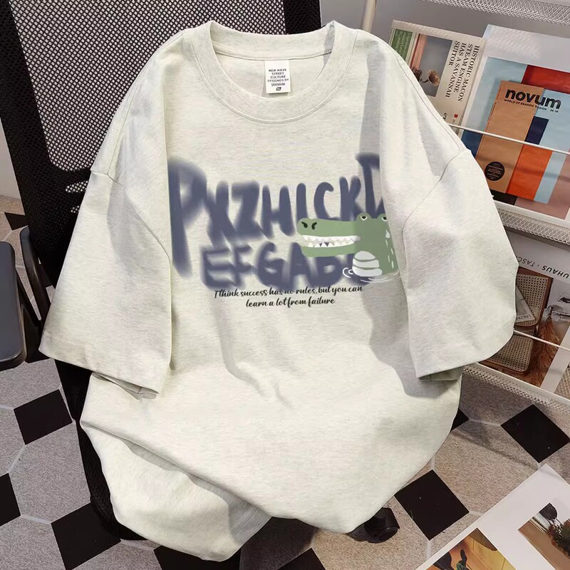 American-Style Cartoon Crocodile Print Short-Sleeve T-Shirt for Women, 2026 Summer, Pure Cotton, Loose Fit, Versatile, Unique Design Top