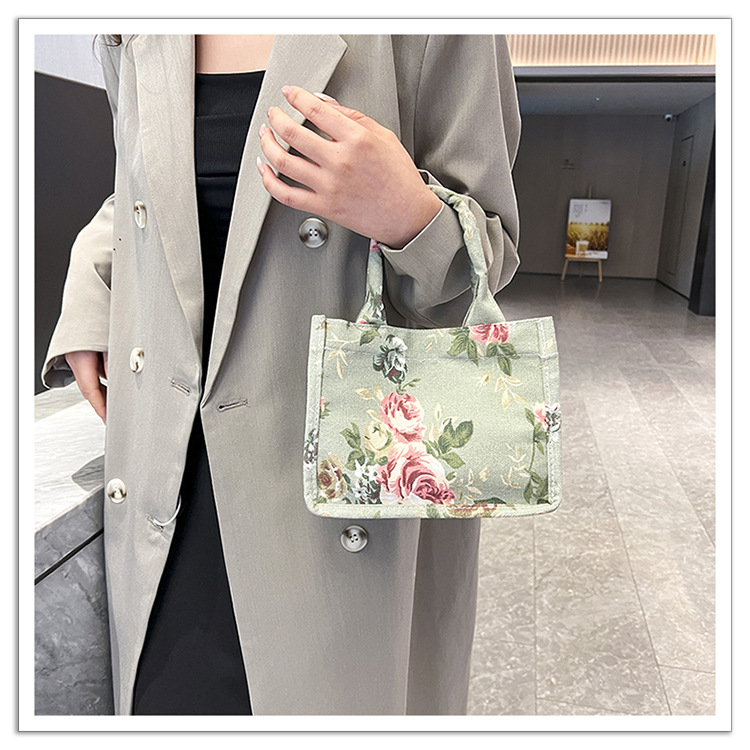 105g Weight Sewing Thread Fashion Element Magnetic Buckle Closure Type Double Handle Strap Type Handbag Bags Type Holiday, Daily Occasion Canvas Material Women's Backpack Backpack Flower Pattern All Seasons Season Women's Gender Elegant Style Square Shape Women's Canvas Flower Elegant Sewing Thread Square Magnetic Buckle Handbag 10