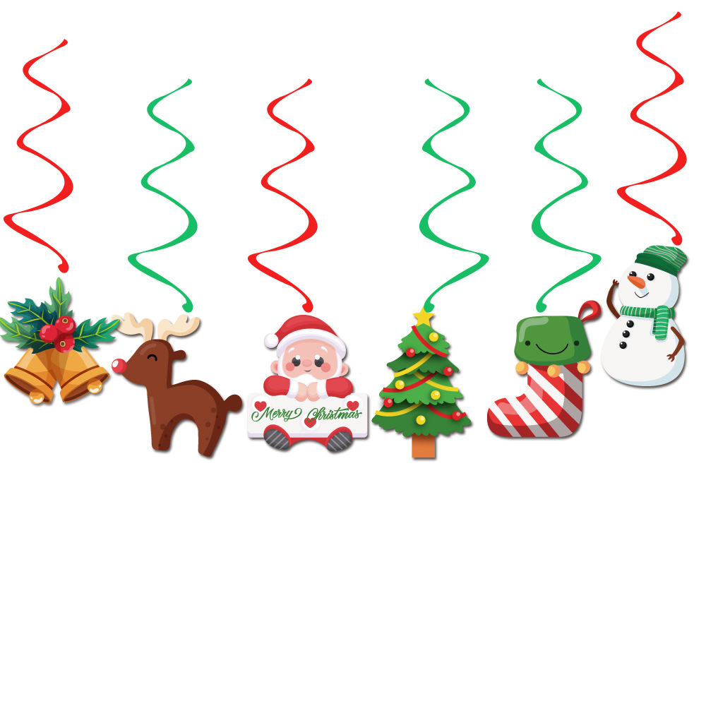 Navidad copo de nieve tire bandera muñeco nieve ELK campana espiral adornos traje fiesta decoración suministros personalización al por mayor