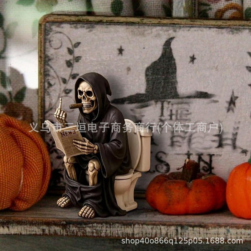 跨境新款Toilet Grim Reaper Figurine厕所死神雕像家居浴室摆件|undefined